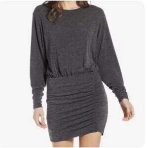 NWT SOMETHING NAVY Sweater Dress Gray Rayon Blend Dolman Sleeve Ruched Size XXS